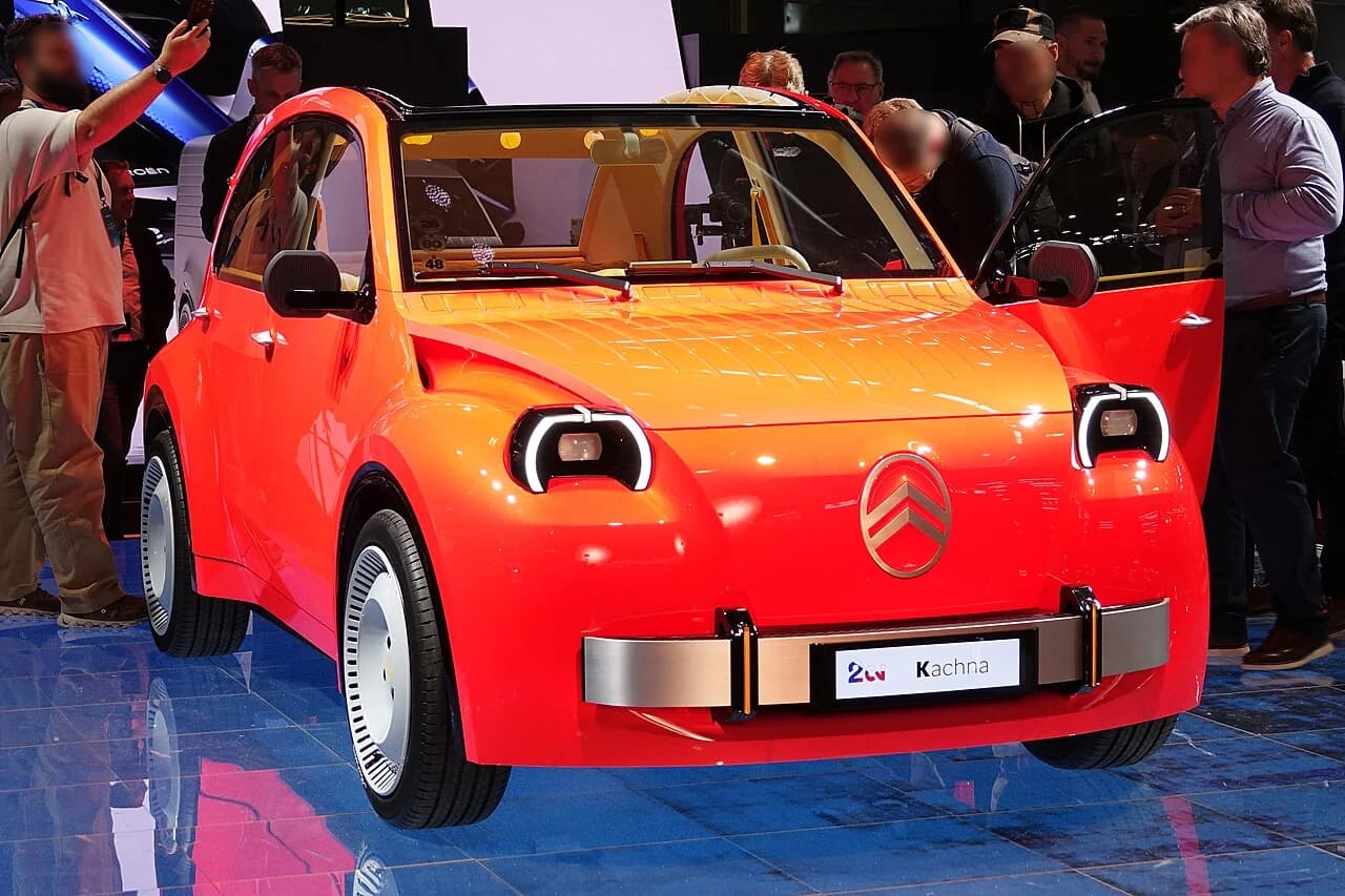 Orange Citroën 2 CV electric concept on display at the 2026 Paris Motor Show